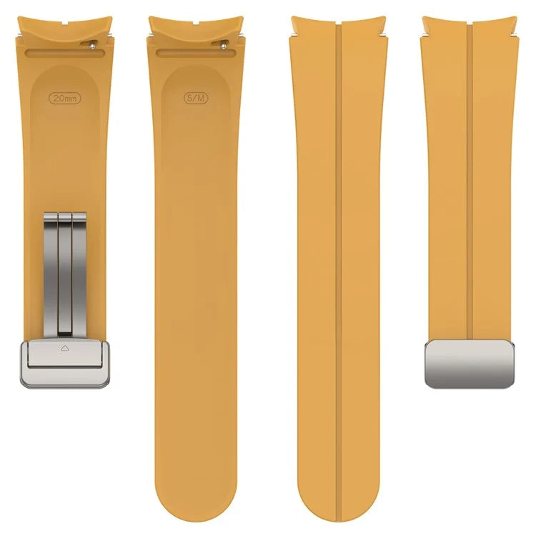 For Samsung Galaxy Watch7 40mm Magnetic Folding Silver Buckle Watch Band Silicone Strap