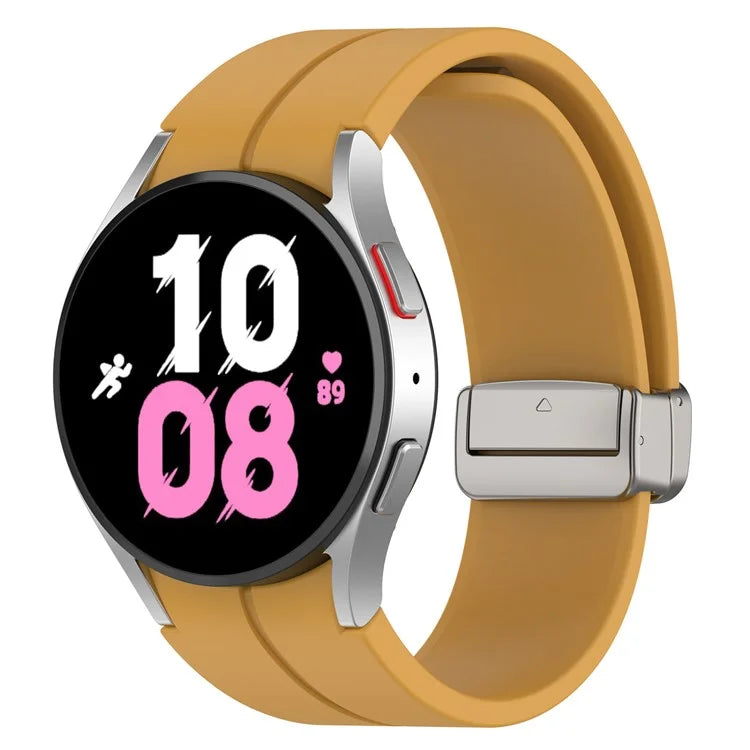 For Samsung Galaxy Watch7 40mm Magnetic Folding Silver Buckle Watch Band Silicone Strap