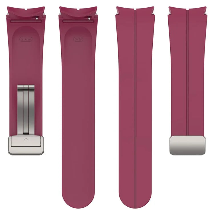 For Samsung Galaxy Watch7 40mm Magnetic Folding Silver Buckle Watch Band Silicone Strap