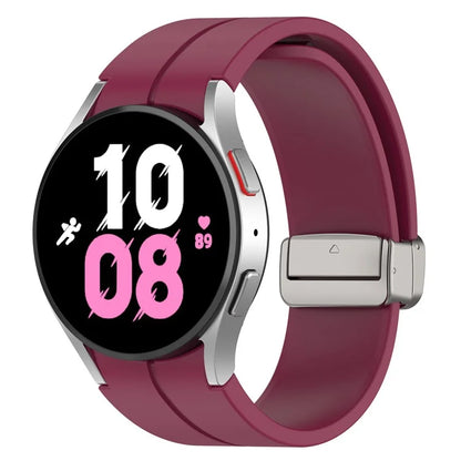 For Samsung Galaxy Watch7 40mm Magnetic Folding Silver Buckle Watch Band Silicone Strap