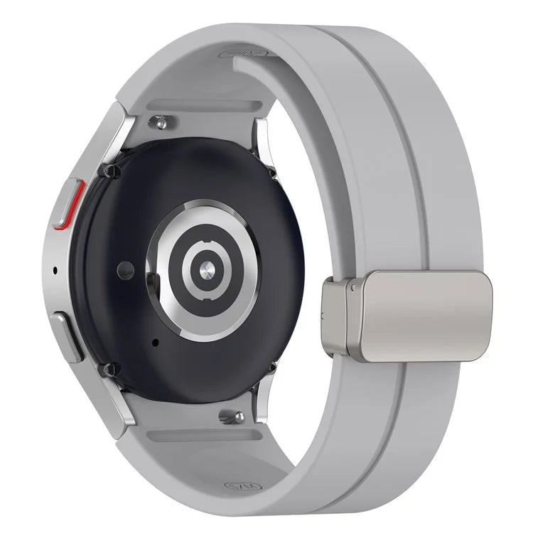 For Samsung Galaxy Watch7 40mm Magnetic Folding Silver Buckle Watch Band Silicone Strap