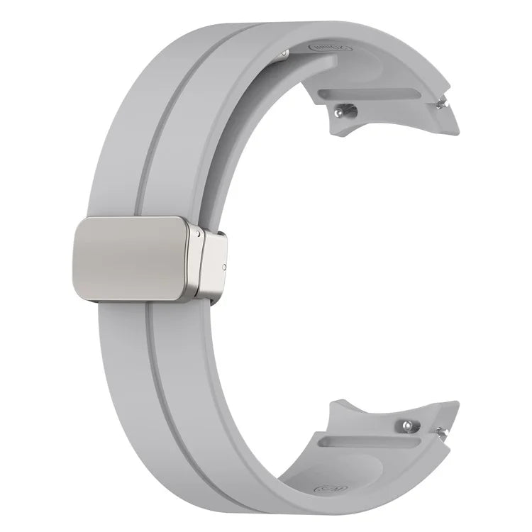 For Samsung Galaxy Watch7 40mm Magnetic Folding Silver Buckle Watch Band Silicone Strap