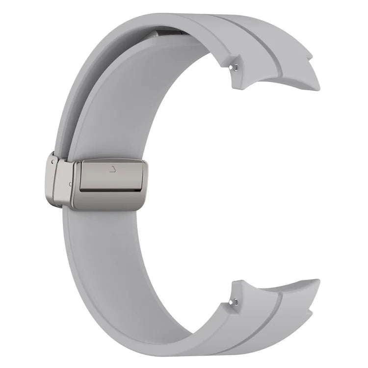 For Samsung Galaxy Watch7 40mm Magnetic Folding Silver Buckle Watch Band Silicone Strap