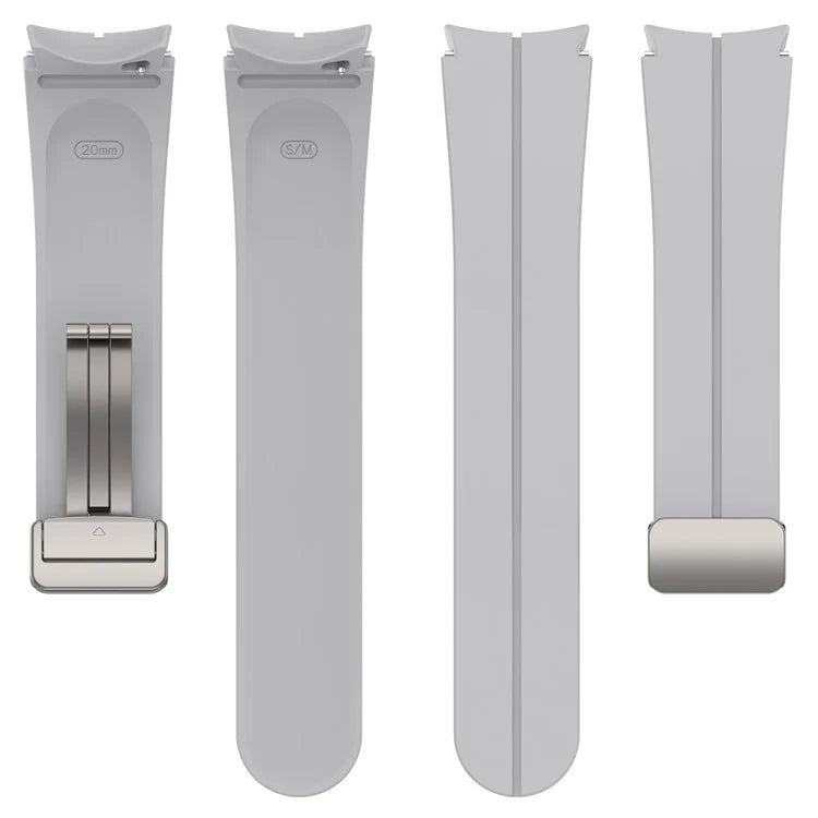 For Samsung Galaxy Watch7 40mm Magnetic Folding Silver Buckle Watch Band Silicone Strap