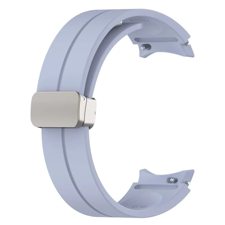 For Samsung Galaxy Watch7 40mm Magnetic Folding Silver Buckle Watch Band Silicone Strap