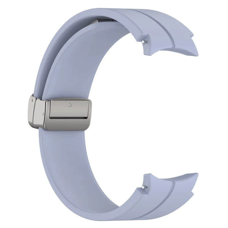 For Samsung Galaxy Watch7 40mm Magnetic Folding Silver Buckle Watch Band Silicone Strap