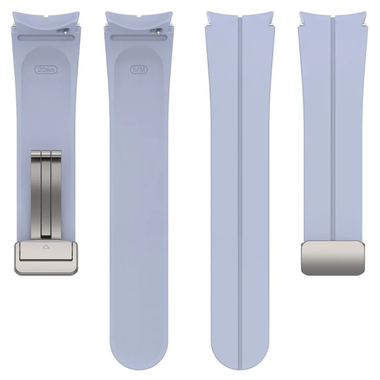 For Samsung Galaxy Watch7 40mm Magnetic Folding Silver Buckle Watch Band Silicone Strap