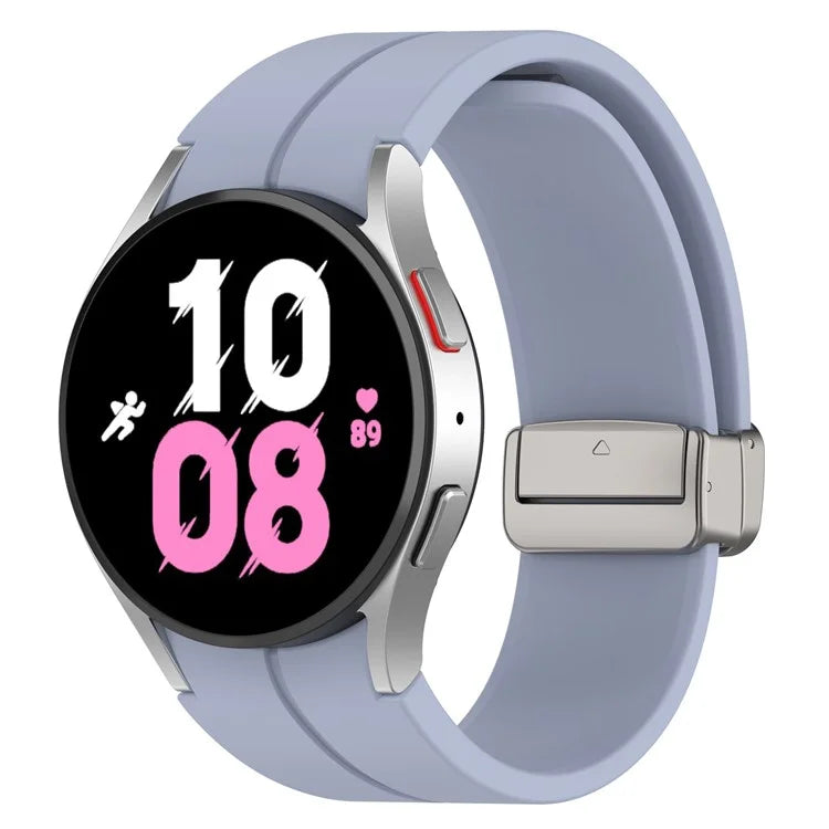 For Samsung Galaxy Watch7 40mm Magnetic Folding Silver Buckle Watch Band Silicone Strap