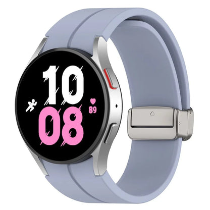 For Samsung Galaxy Watch7 40mm Magnetic Folding Silver Buckle Watch Band Silicone Strap