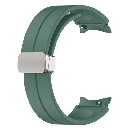 For Samsung Galaxy Watch7 40mm Magnetic Folding Silver Buckle Watch Band Silicone Strap