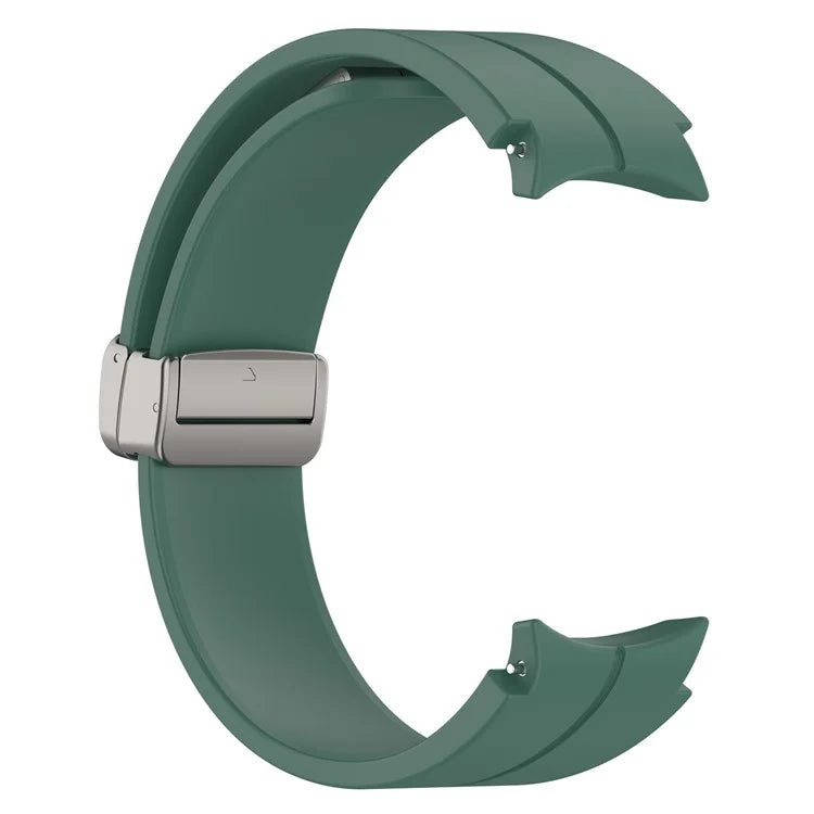 For Samsung Galaxy Watch7 40mm Magnetic Folding Silver Buckle Watch Band Silicone Strap