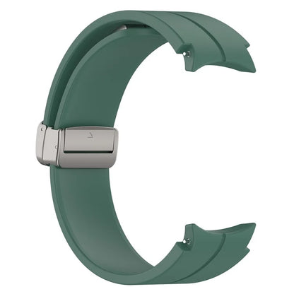 For Samsung Galaxy Watch7 40mm Magnetic Folding Silver Buckle Watch Band Silicone Strap