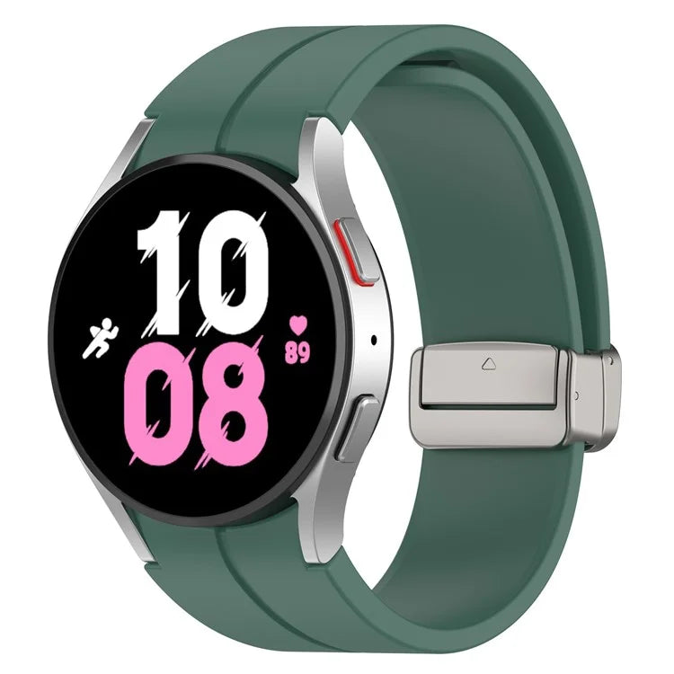 For Samsung Galaxy Watch7 40mm Magnetic Folding Silver Buckle Watch Band Silicone Strap