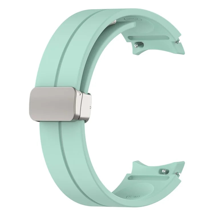 For Samsung Galaxy Watch7 40mm Magnetic Folding Silver Buckle Watch Band Silicone Strap