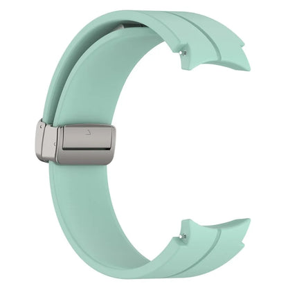 For Samsung Galaxy Watch7 40mm Magnetic Folding Silver Buckle Watch Band Silicone Strap