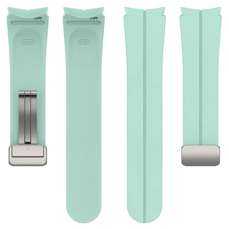 For Samsung Galaxy Watch7 40mm Magnetic Folding Silver Buckle Watch Band Silicone Strap