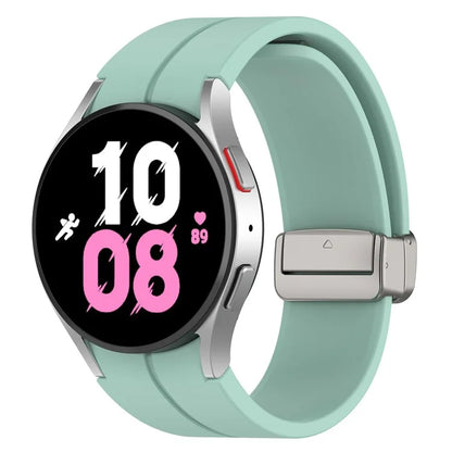 For Samsung Galaxy Watch7 40mm Magnetic Folding Silver Buckle Watch Band Silicone Strap