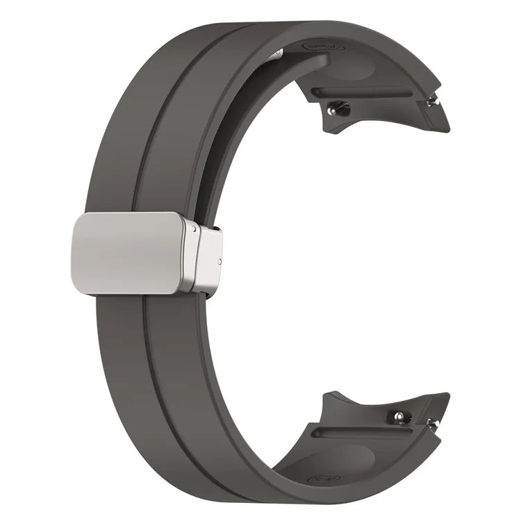 For Samsung Galaxy Watch7 40mm Magnetic Folding Silver Buckle Watch Band Silicone Strap