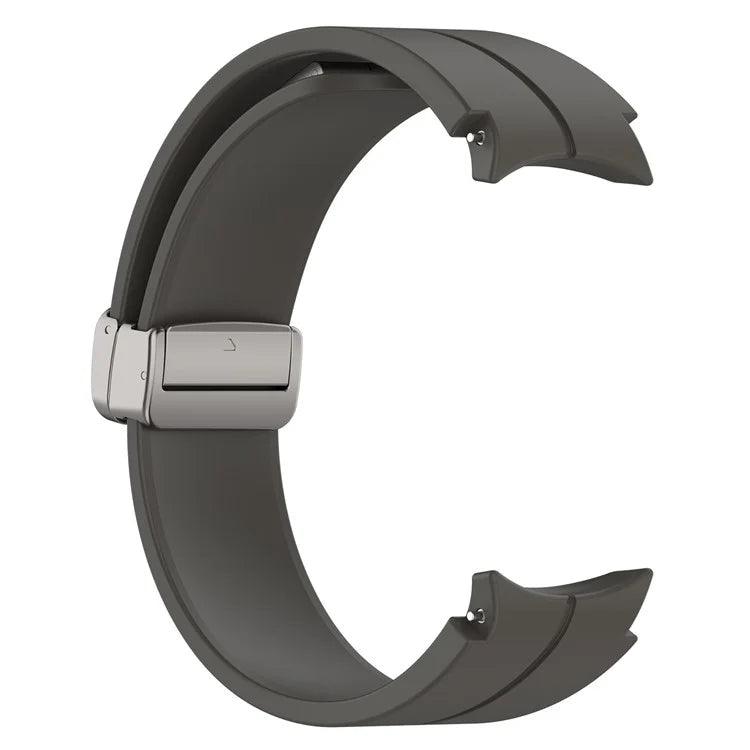 For Samsung Galaxy Watch7 40mm Magnetic Folding Silver Buckle Watch Band Silicone Strap