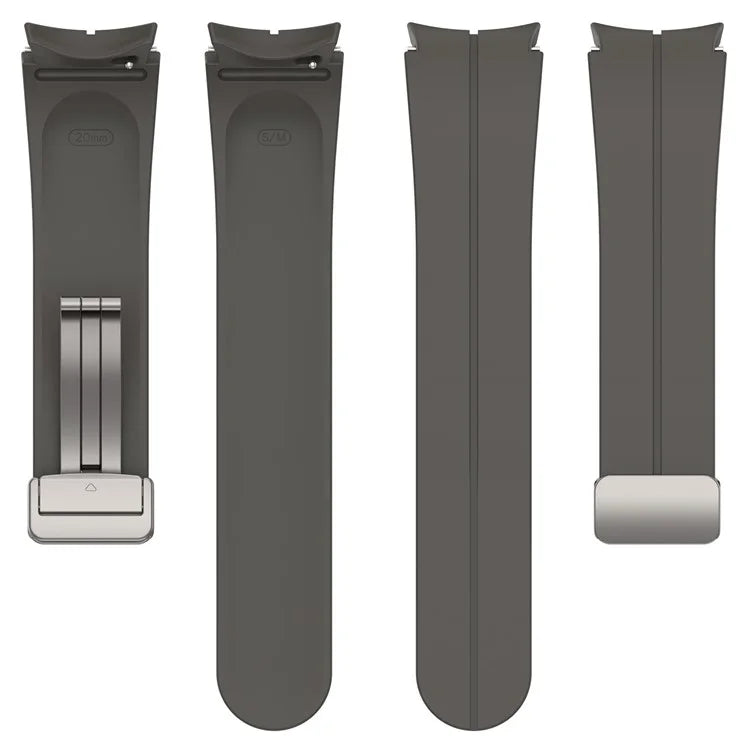 For Samsung Galaxy Watch7 40mm Magnetic Folding Silver Buckle Watch Band Silicone Strap