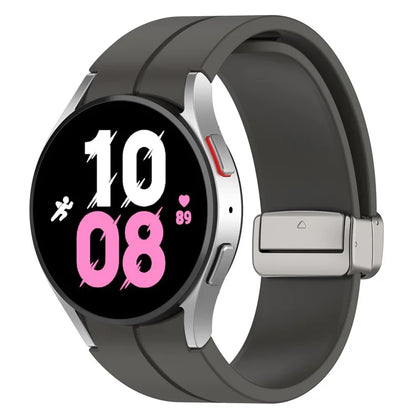 For Samsung Galaxy Watch7 40mm Magnetic Folding Silver Buckle Watch Band Silicone Strap