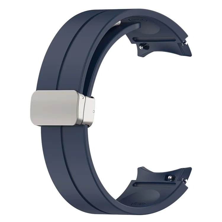 For Samsung Galaxy Watch7 40mm Magnetic Folding Silver Buckle Watch Band Silicone Strap