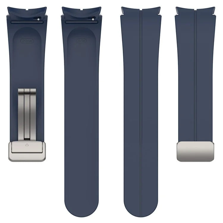 For Samsung Galaxy Watch7 40mm Magnetic Folding Silver Buckle Watch Band Silicone Strap