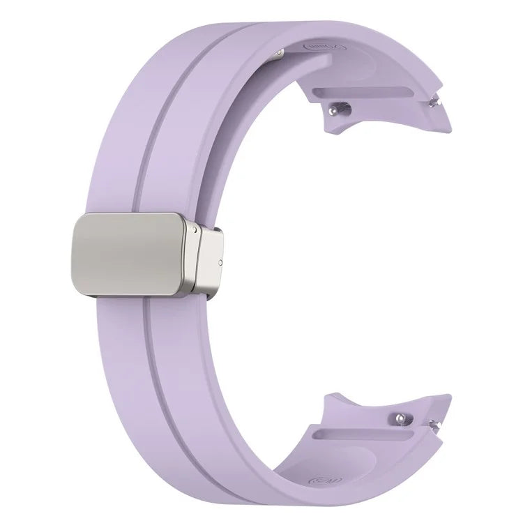 For Samsung Galaxy Watch7 40mm Magnetic Folding Silver Buckle Watch Band Silicone Strap