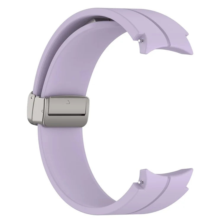 For Samsung Galaxy Watch7 40mm Magnetic Folding Silver Buckle Watch Band Silicone Strap