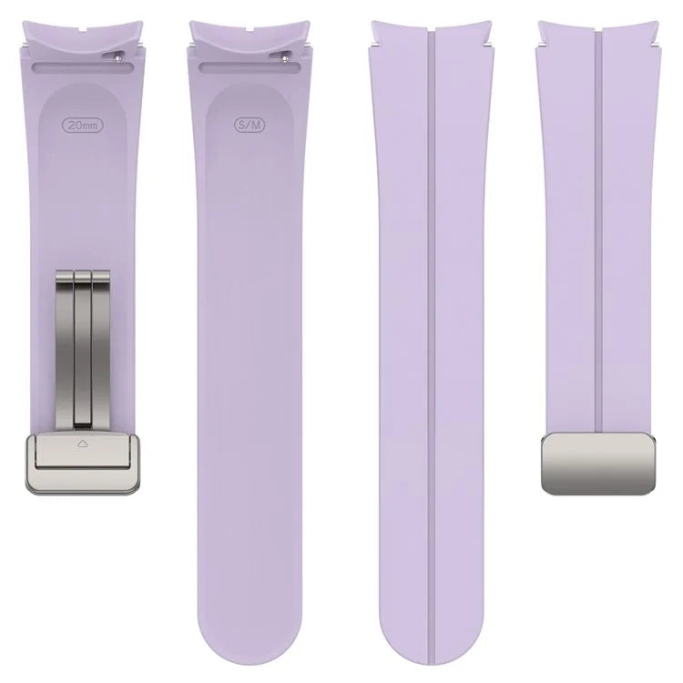 For Samsung Galaxy Watch7 40mm Magnetic Folding Silver Buckle Watch Band Silicone Strap