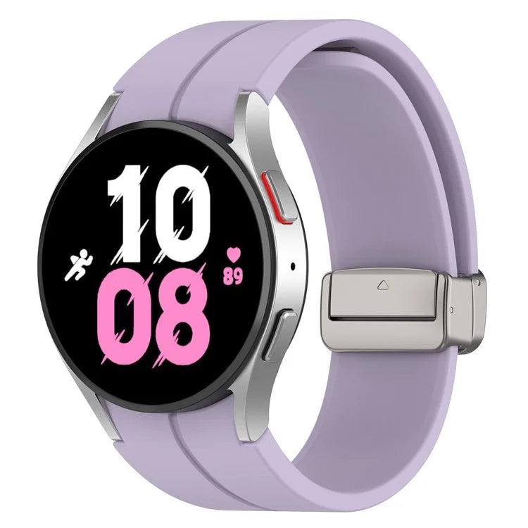For Samsung Galaxy Watch7 40mm Magnetic Folding Silver Buckle Watch Band Silicone Strap