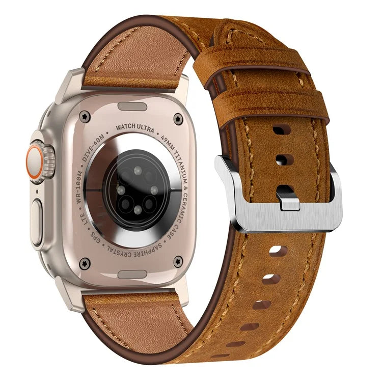 For Apple Watch 10 46mm / Ultra 2 / Ultra 49mm / 9 8 7 45mm / SE (2023) SE (2022) SE 6 5 4 44mm / 3 2 1 42mm Genuine Cow Leather Band