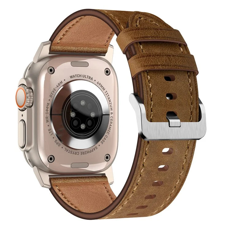 For Apple Watch 10 46mm / Ultra 2 / Ultra 49mm / 9 8 7 45mm / SE (2023) SE (2022) SE 6 5 4 44mm / 3 2 1 42mm Genuine Cow Leather Band