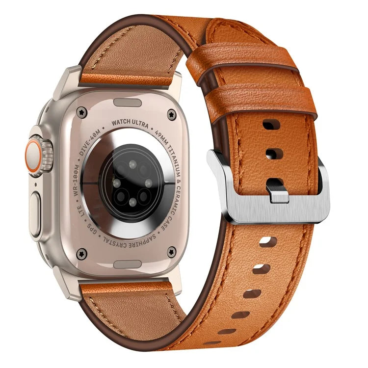 For Apple Watch 10 46mm / Ultra 2 / Ultra 49mm / 9 8 7 45mm / SE (2023) SE (2022) SE 6 5 4 44mm / 3 2 1 42mm Genuine Cow Leather Band