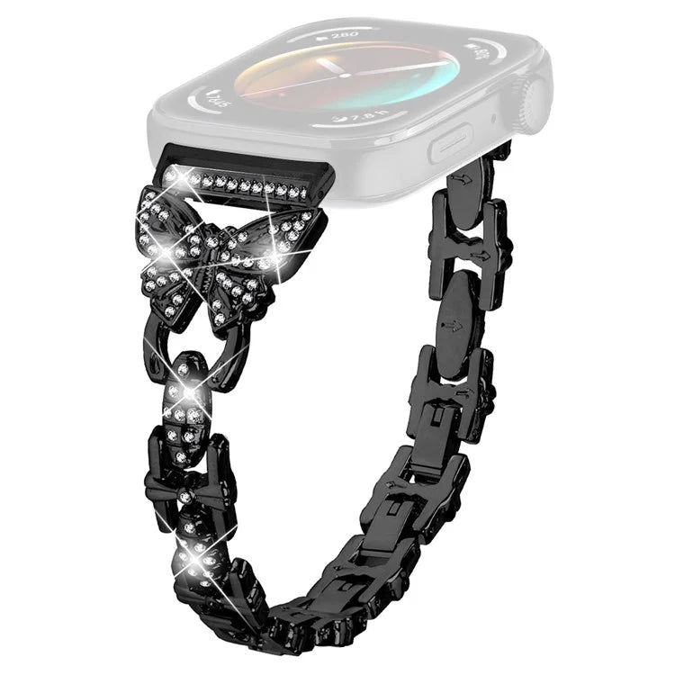 For Huawei Watch Fit 3 Rhinestone Decor Butterfly Design Watch Band Stainless Steel Wrist Strap