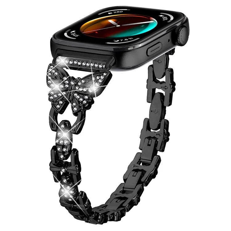 For Huawei Watch Fit 3 Rhinestone Decor Butterfly Design Watch Band Stainless Steel Wrist Strap