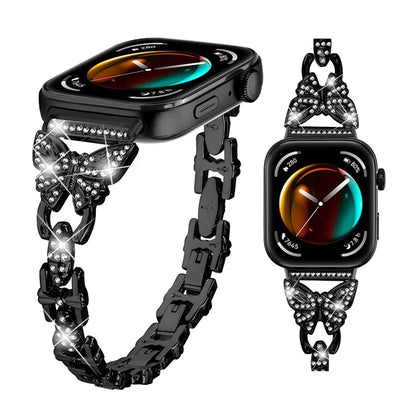 For Huawei Watch Fit 3 Rhinestone Decor Butterfly Design Watch Band Stainless Steel Wrist Strap