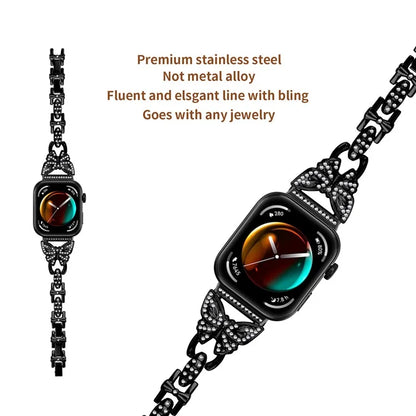 For Huawei Watch Fit 3 Rhinestone Decor Butterfly Design Watch Band Stainless Steel Wrist Strap