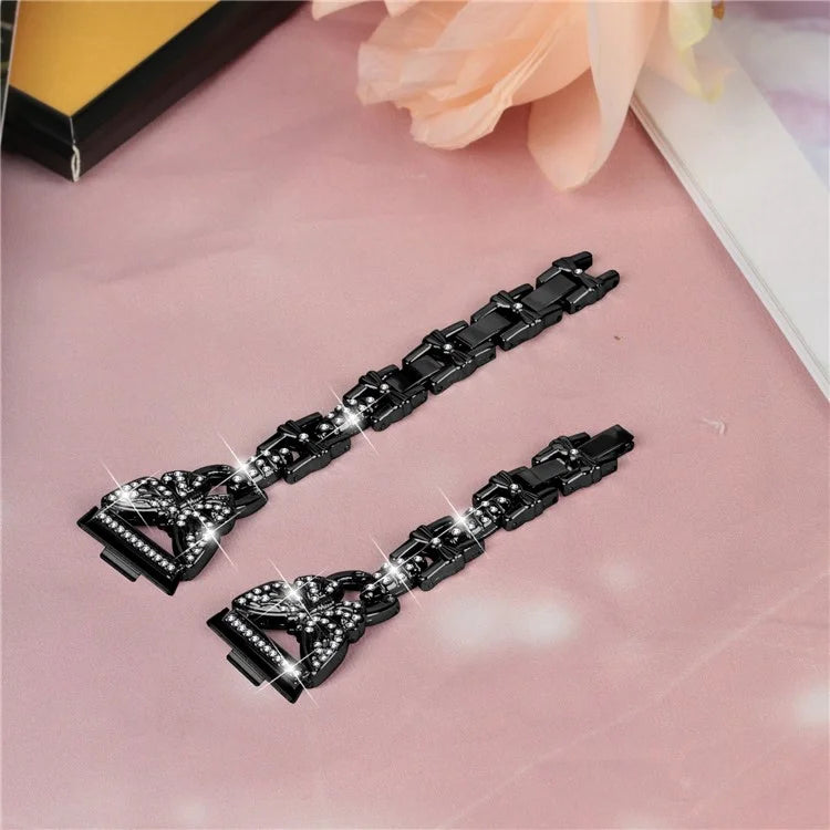For Huawei Watch Fit 3 Rhinestone Decor Butterfly Design Watch Band Stainless Steel Wrist Strap