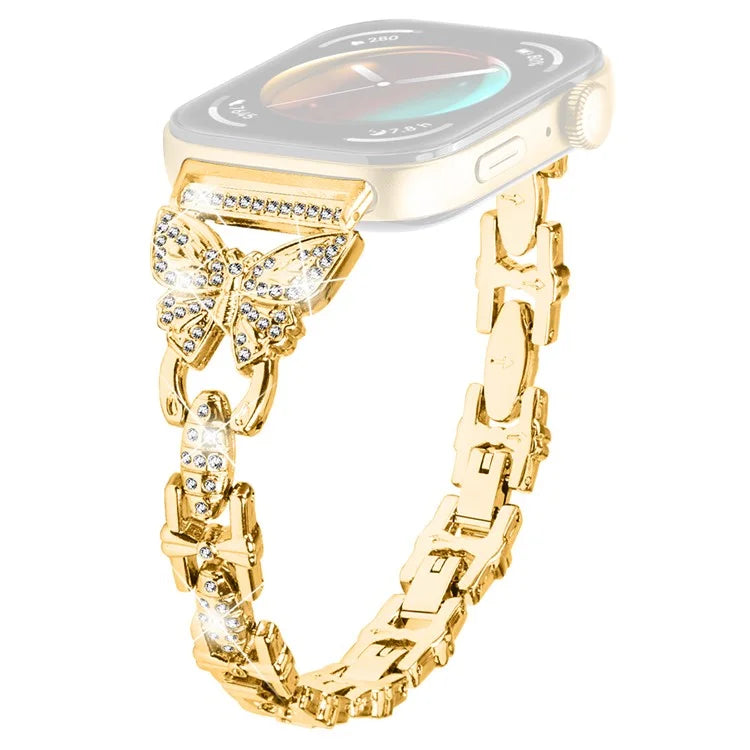 For Huawei Watch Fit 3 Rhinestone Decor Butterfly Design Watch Band Stainless Steel Wrist Strap