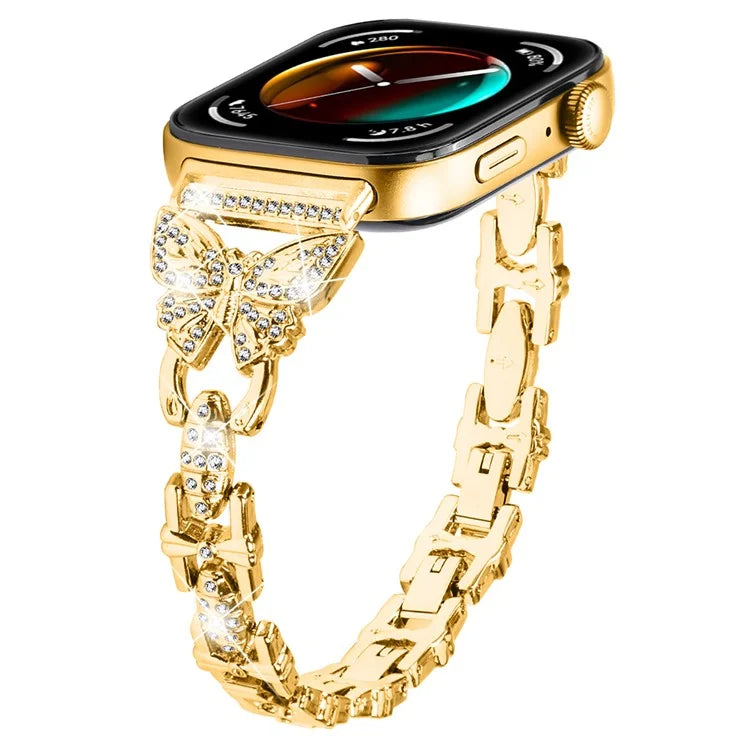 For Huawei Watch Fit 3 Rhinestone Decor Butterfly Design Watch Band Stainless Steel Wrist Strap
