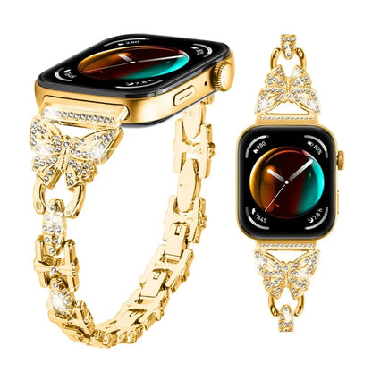 For Huawei Watch Fit 3 Rhinestone Decor Butterfly Design Watch Band Stainless Steel Wrist Strap