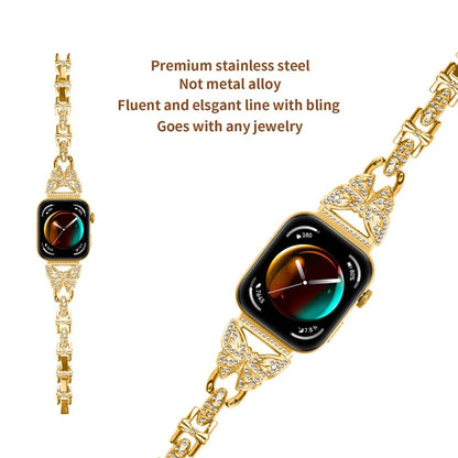 For Huawei Watch Fit 3 Rhinestone Decor Butterfly Design Watch Band Stainless Steel Wrist Strap