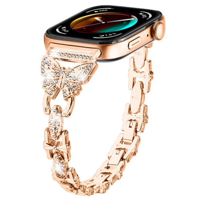 For Huawei Watch Fit 3 Rhinestone Decor Butterfly Design Watch Band Stainless Steel Wrist Strap