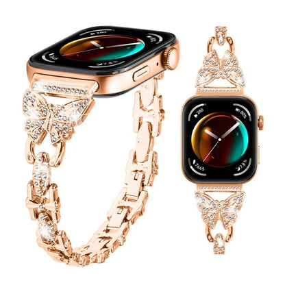 For Huawei Watch Fit 3 Rhinestone Decor Butterfly Design Watch Band Stainless Steel Wrist Strap