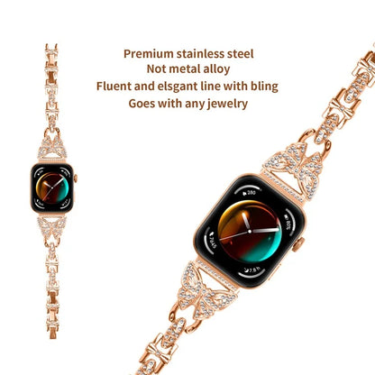 For Huawei Watch Fit 3 Rhinestone Decor Butterfly Design Watch Band Stainless Steel Wrist Strap