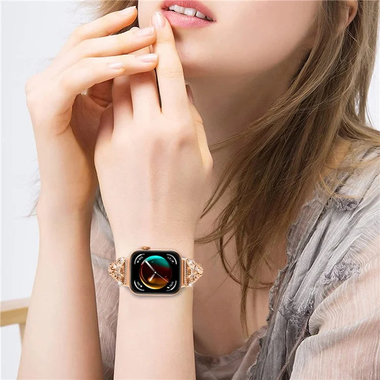 For Huawei Watch Fit 3 Rhinestone Decor Butterfly Design Watch Band Stainless Steel Wrist Strap