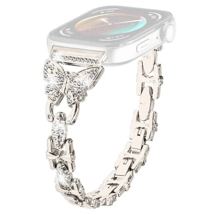 For Huawei Watch Fit 3 Rhinestone Decor Butterfly Design Watch Band Stainless Steel Wrist Strap