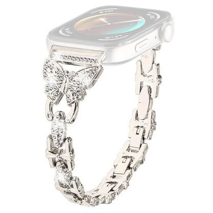 For Huawei Watch Fit 3 Rhinestone Decor Butterfly Design Watch Band Stainless Steel Wrist Strap