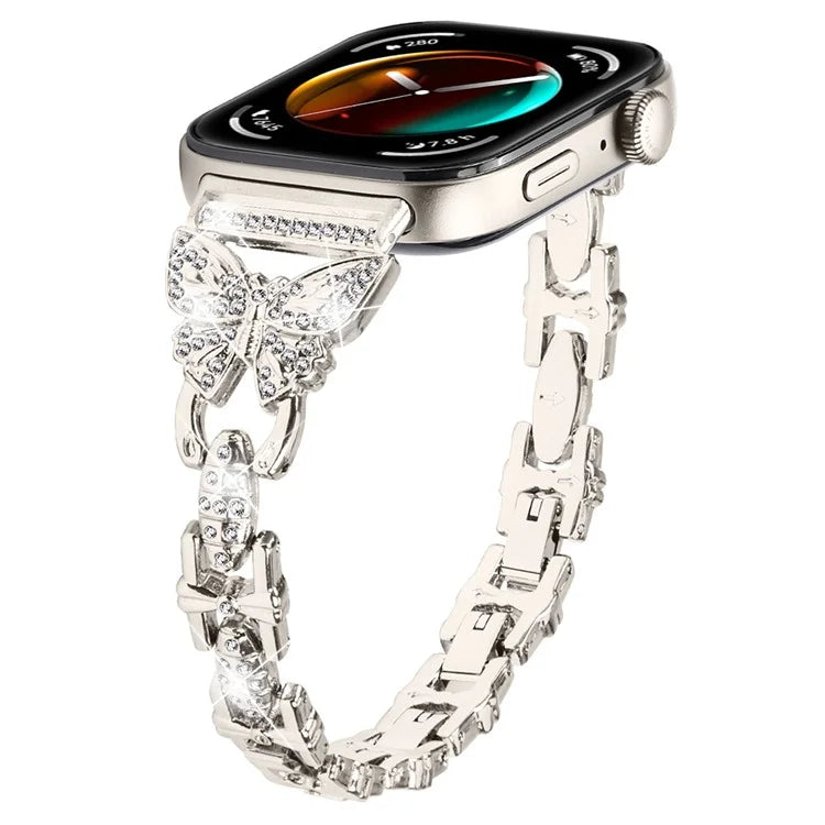 For Huawei Watch Fit 3 Rhinestone Decor Butterfly Design Watch Band Stainless Steel Wrist Strap